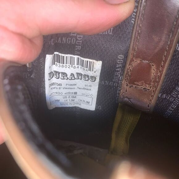 Durango 2.5 kids 8 inch embroidered tan & black western cowboy boots - Picture 6 of 6